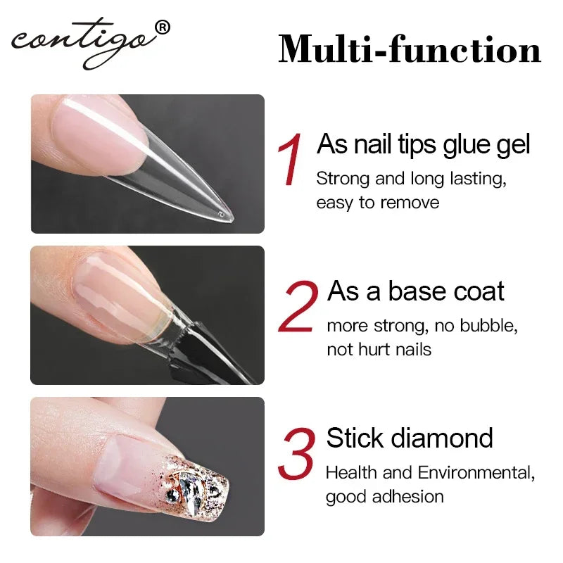 CONTIGO Nail Tips Glue Gel UV LED Glue for False Nails Gellac 7.5ml Manicure Hybrid Gel Nail Polish Multifunction Strong Enamel