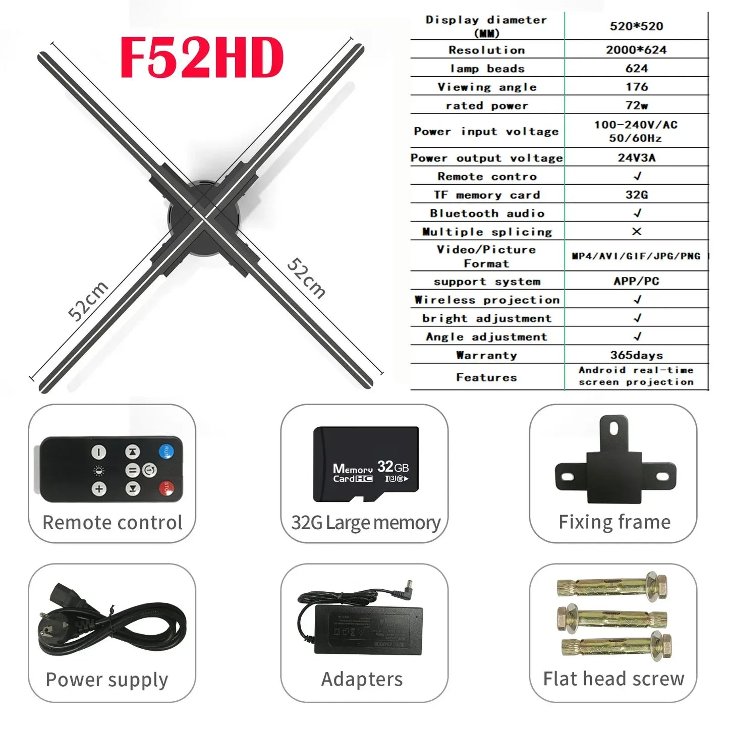 3D Fan Hologram Projector Wifi Display Advertising Logo Light Led Sign Holographic Lamp Three-Dimensional Projectors 52-80CM