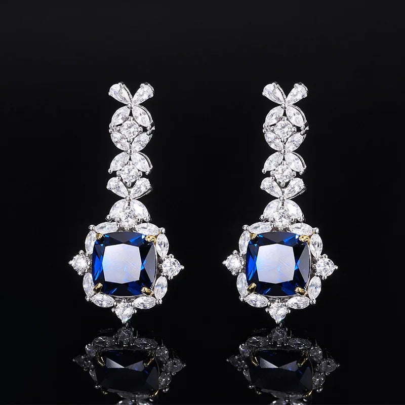 Bellux Fine Jewelry S925 Silver Hot Sale Synthetic Zircon Emerald Sapphire Ruby Luxury Earrings for Women