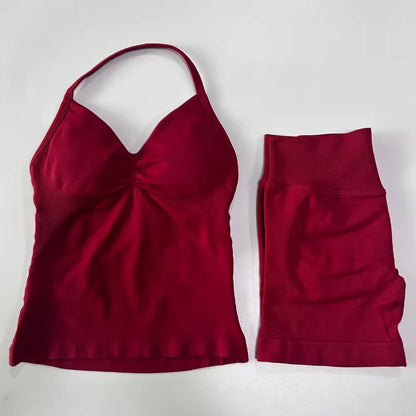 2Pcs Impacts Gym Set Tank Tops High Waist Scrunch Seamless Shorts Gym Suit Fitness Clothes Activewear Workout