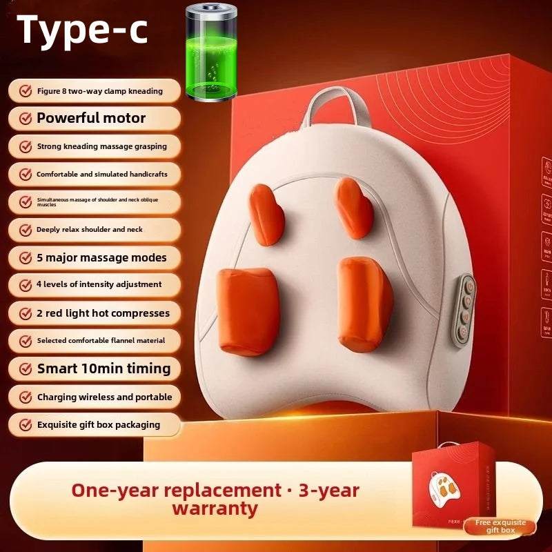 3D Shiatsu Kneading Massage Cushion – Wireless Heated Pillow for Neck, Waist, Leg & Cervical Relief