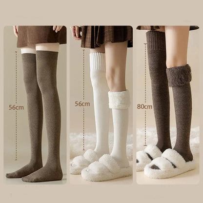 New Winter Women's Fleece-Lined Over-the-Knee Socks Thickened Warm Thigh-High Socks Solid Color Leg Warmers Boot Cuff Long Socks