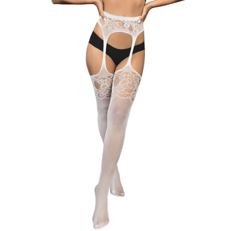 Women Fishnet Open Crotch Suspender Tights XXXL