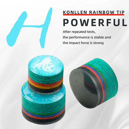 KONLLEN Cue Tips Rainbow Tips 11/14mm Multilayer Cuetips Snooker Hardness S/SS/SX/M/MH/H Pig Skin CRICAL Cue Tip Accessories