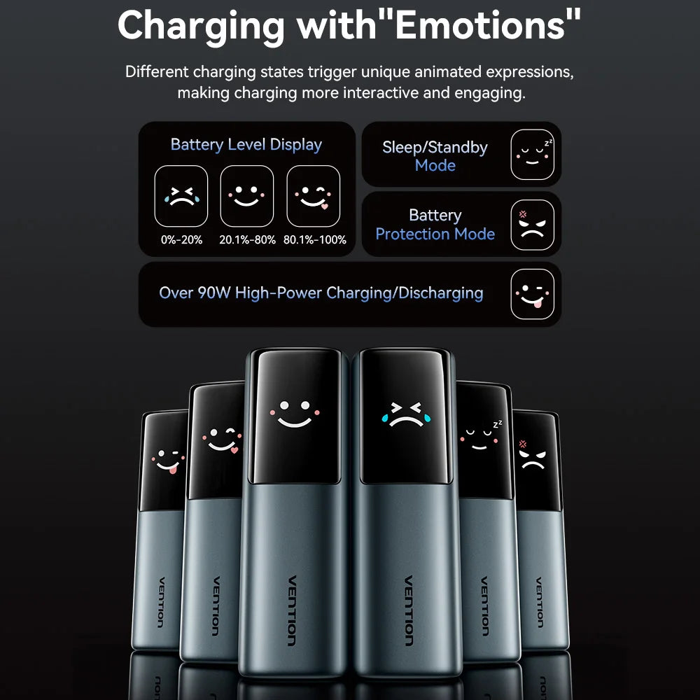 Vention Power Bank 27000mAh 200W PD Fast Charger with Built-in USB-C Cable External Spare Battery Portable Power Bank for Laptop