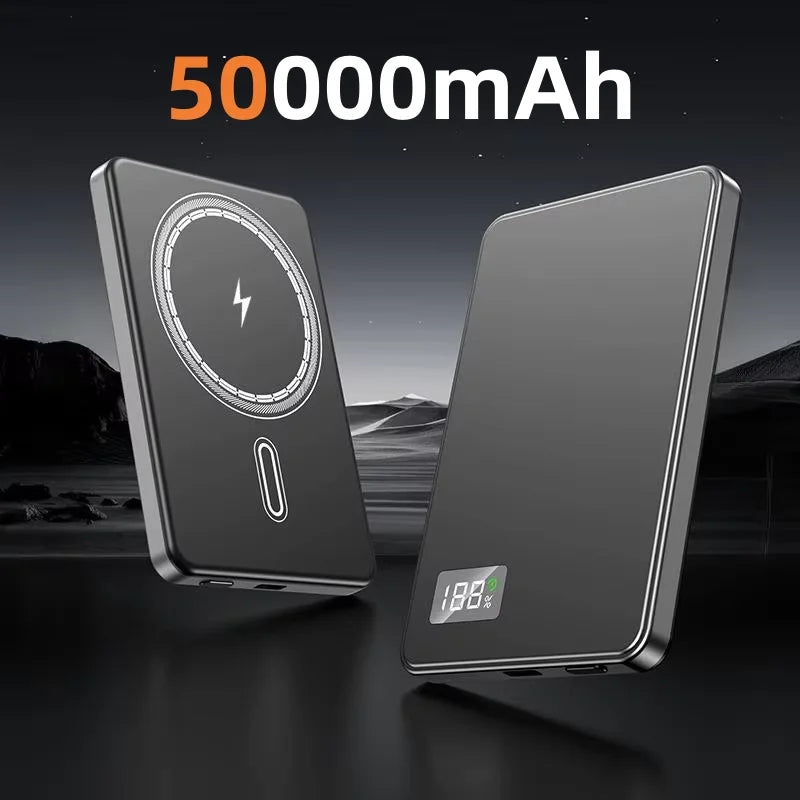 50000mAh Portable Magnetic Wireless Power Bank PD Fast Charging External Battery Electronic Display For iPhone Samsung