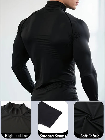 Herren Gothic-Print schnelltrocknendes Langarm-Fitness-Workout-Stretch-Enges Top Stehkragen atmungsaktives Trainings-T-Shirt S-3XL
