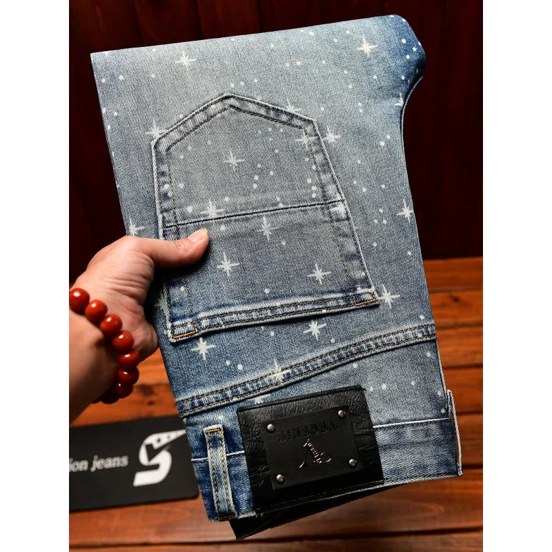 Men's Flash Print Slim Luxury Jeans | Elastic