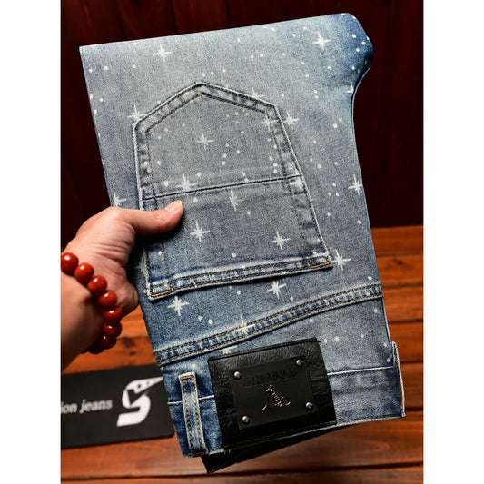 Men's Flash Print Slim Luxury Jeans | Elastic