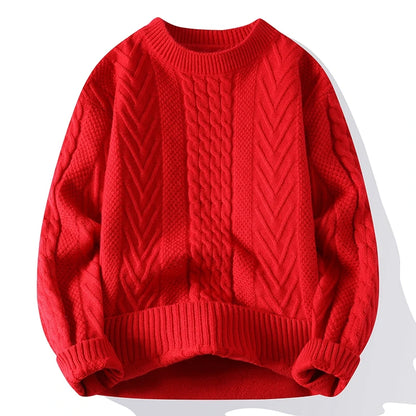 Men's Clothing Autumn Winter Flocking Solid Color Pullover Lantern Long Sleeve O-Neck Sweater Knitted England Style Stylish Tops