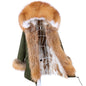 MAOMAOKONG 2023 Abnehmbarer Echtfuchs Pelzkragen Mäntel Damen Winterjacke Kapuze Kaninchenfellfutter Lange Parkas Damenbekleidung