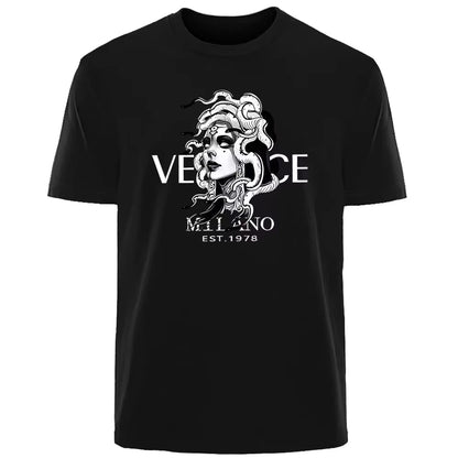 Neue italienische, beliebte Luxusmarke Sommer Medusa Kopf Druck T-Shirt für den Alltag, Sport, Männer und Frauen