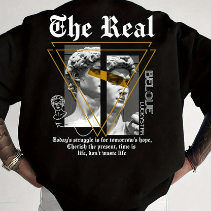 Men's Summer 100% Cotton Fashionable Casual Loose Large Size Unique Portrait Printed Round Neck Short Sleeve T-shirt Top