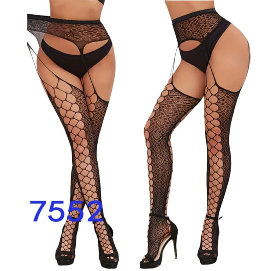 Women Fishnet Open Crotch Suspender Tights XXXL