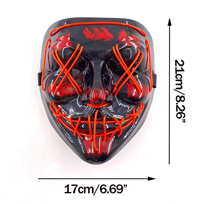 Drahtlose Neon-LED-Reinigungsmaske, im Dunkeln leuchtende Cosplay-Horrormaske, Halloween-Maskerade-Partymasken, leuchtende, lustige Verkleidung