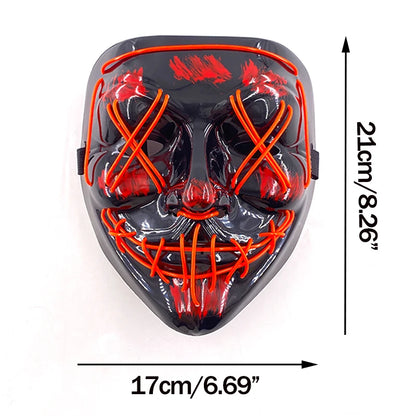 Drahtlose Neon-LED-Reinigungsmaske, im Dunkeln leuchtende Cosplay-Horrormaske, Halloween-Maskerade-Partymasken, leuchtende, lustige Verkleidung