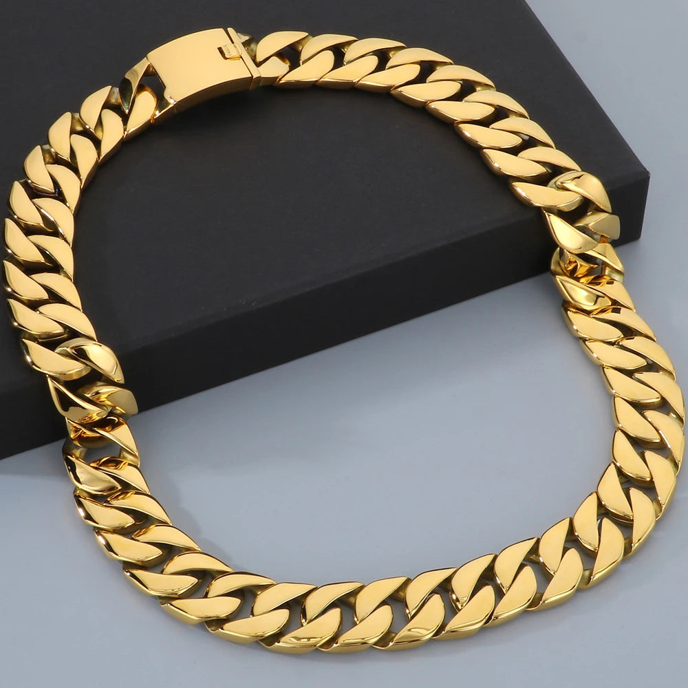 Men's 72CM Long 24MM Wide Curb Cuban Link Chain Necklaces Heavy Stainless Steel On Neck Chains for Man Party Jewelry Gifts Male
