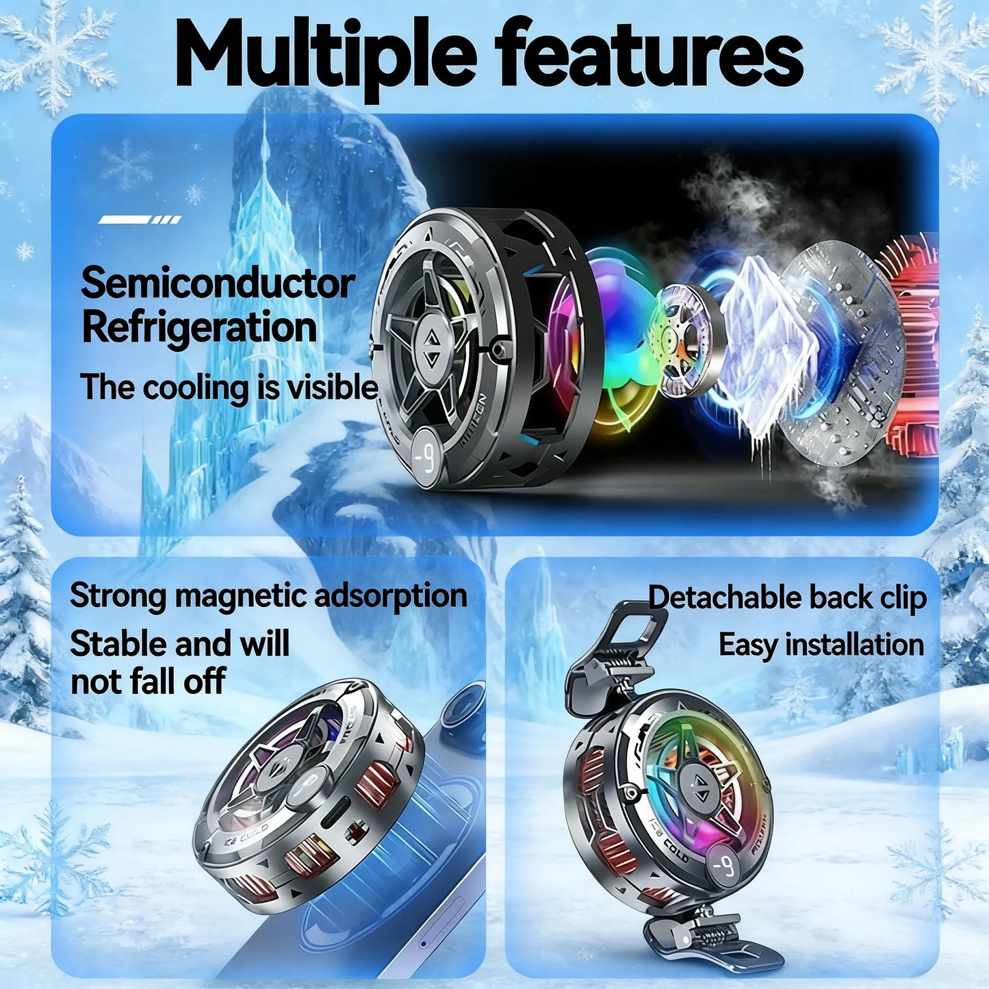 Magnetic Phone Cooler Gaming Fan RGB Display