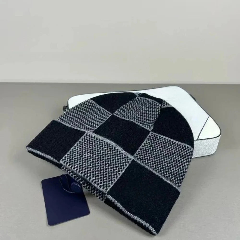 Warm Knitted Hat Winter Outdoor Unisex Fleece Lined Cuffed Scarf Design Fashionable Sporty Luxury Style Geometric Embroidery