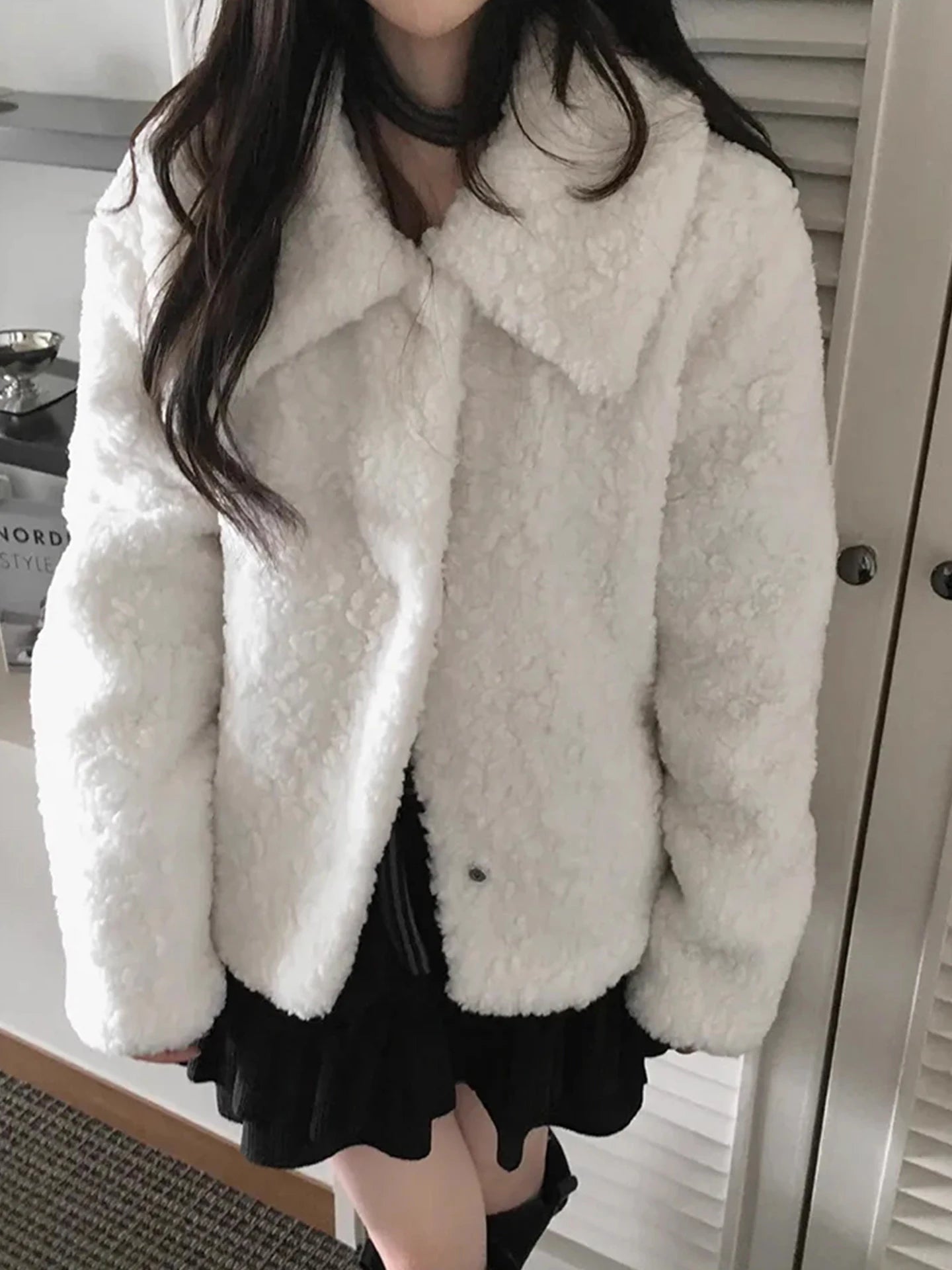 Cute Anti-Aging Doll Collar Cotton Lamb Fur ort Jaet Women's Winter Thiened Versatile Pure Color Cotton Coat