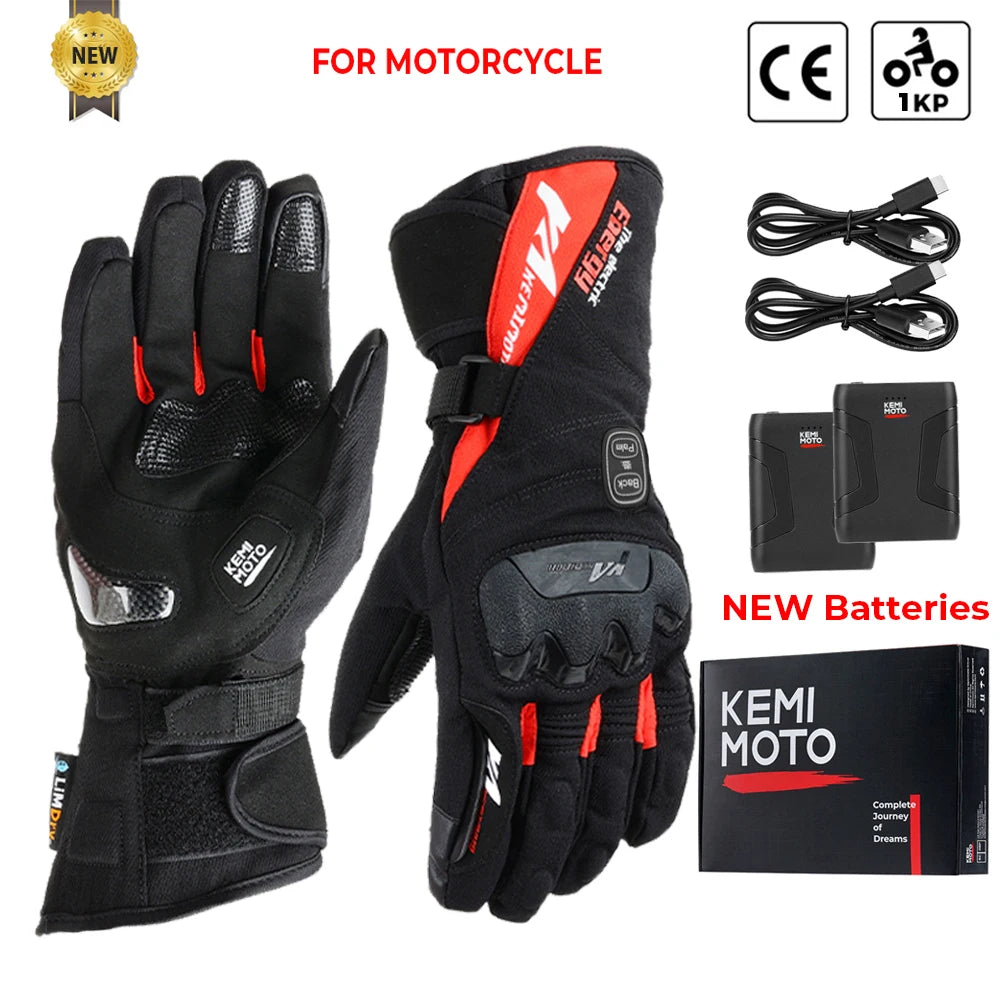 Motorcycle Heated Gloves Touch Screen Winter Warm Skiing Gloves Waterproof Rechargeable Heating Thermal Gloves For Snowmobile