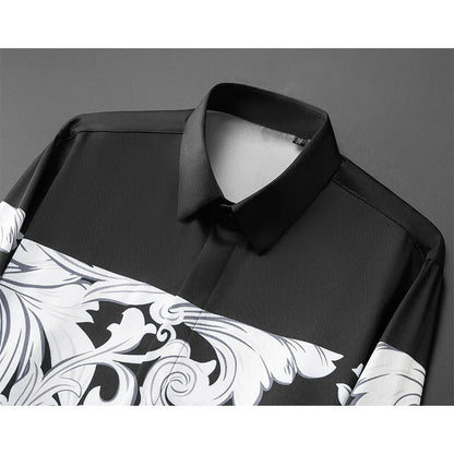 Luxury Palace Printed Splicing Men's Shirt Long Sleeve Casual Business Shirts Trendy Social Banquet Party Shirt Men Clothing