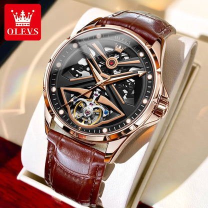 OLEVS Automatische Herrenuhr Top Marke Hohl Skelett Original Mechanische Armbanduhr Wasserdicht Leuchtend Business-Uhren