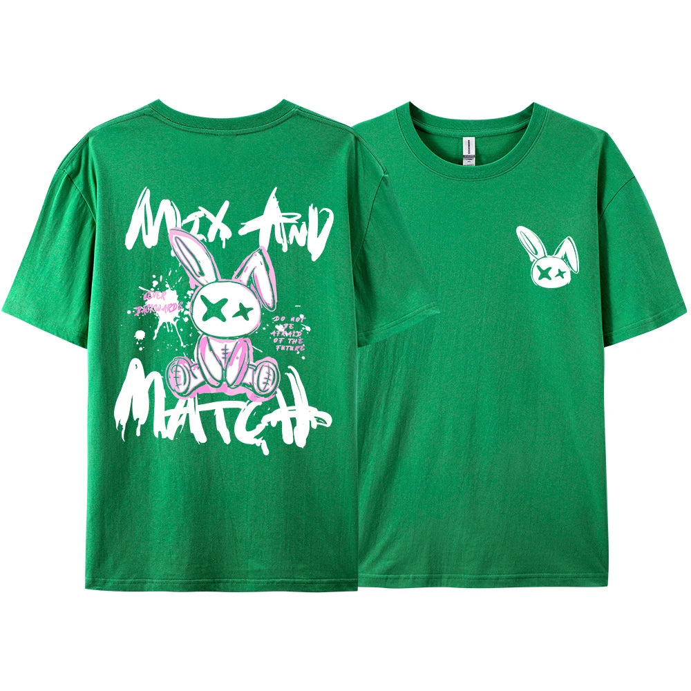 Pink Ragdoll Rabbit Harajuku Print T-Shirt Men Loose Oversize  Clothing Hip Hop Casual Short Sleeve S-XXXL Cotton T-Shirt Couple