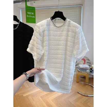 Textur T-Shirt Herren Sommer Schön Kurzarm Locker Abnehmend Lässiger Schaumgaze Street Casual Rundhals-Oberteil