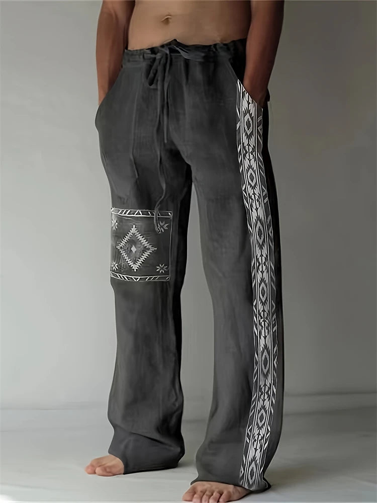 2025 Summer New Men's Casual Pants 3D Retro Shabby Print Beach Pants 100% Polyester Fiber Lightweight Stretch Cord Sweatpants