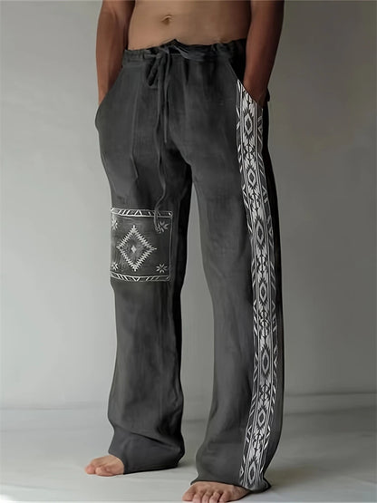 2025 Summer New Men's Casual Pants 3D Retro Shabby Print Beach Pants 100% Polyester Fiber Lightweight Stretch Cord Sweatpants