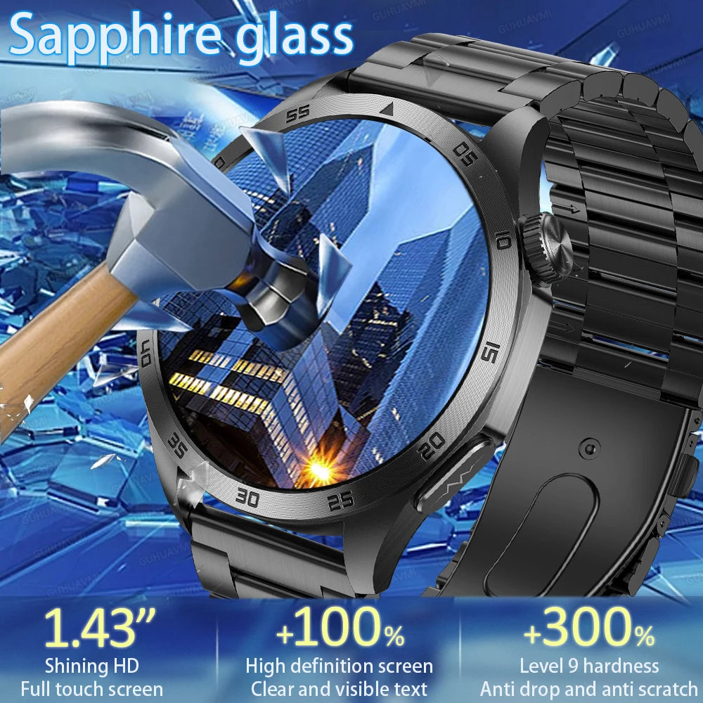 Smartwatch with sapphire glass protection on a blue background