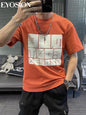 2023 Herren Sommer T-Shirt Sport Fitness Shirt Buchstaben bedruckt Rundhals Locker Koreanisch Halbarm Herren Freizeit Vielseitiges T-Shirt Top