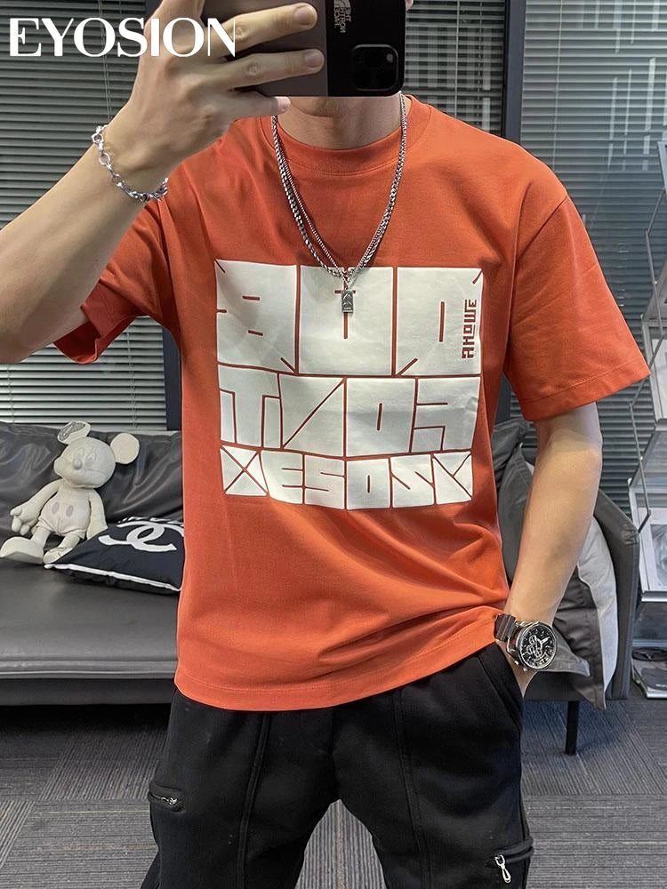 2023 Herren Sommer T-Shirt Sport Fitness Shirt Buchstaben bedruckt Rundhals Locker Koreanisch Halbarm Herren Freizeit Vielseitiges T-Shirt Top