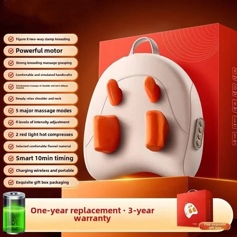 Elektrisches Trapezius-Massagekissen für Nacken und Schultern, kabelloser Auto- und Heim-Massager mit Wärme für Taille, Beine, zervikale Shiatsu-Knetmassage
