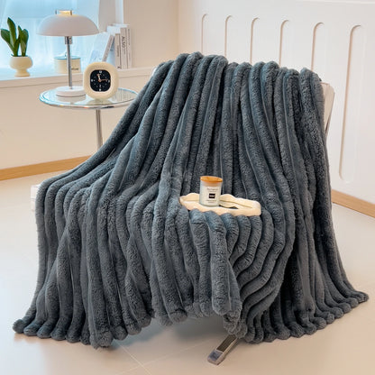 Einfarbige verdickte, breit gestreifte multifunktionale Decke, verwendbar als Bettlaken, Tagesdecke, Nickerchen-Decke, Haustierdecke