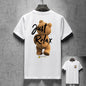 2025 Trendy Brand Summer Society Guy Cartoon Bear Half-sleeved Men's and Women's Silk Cotton Short-sleeved T-shirt Trendy Top