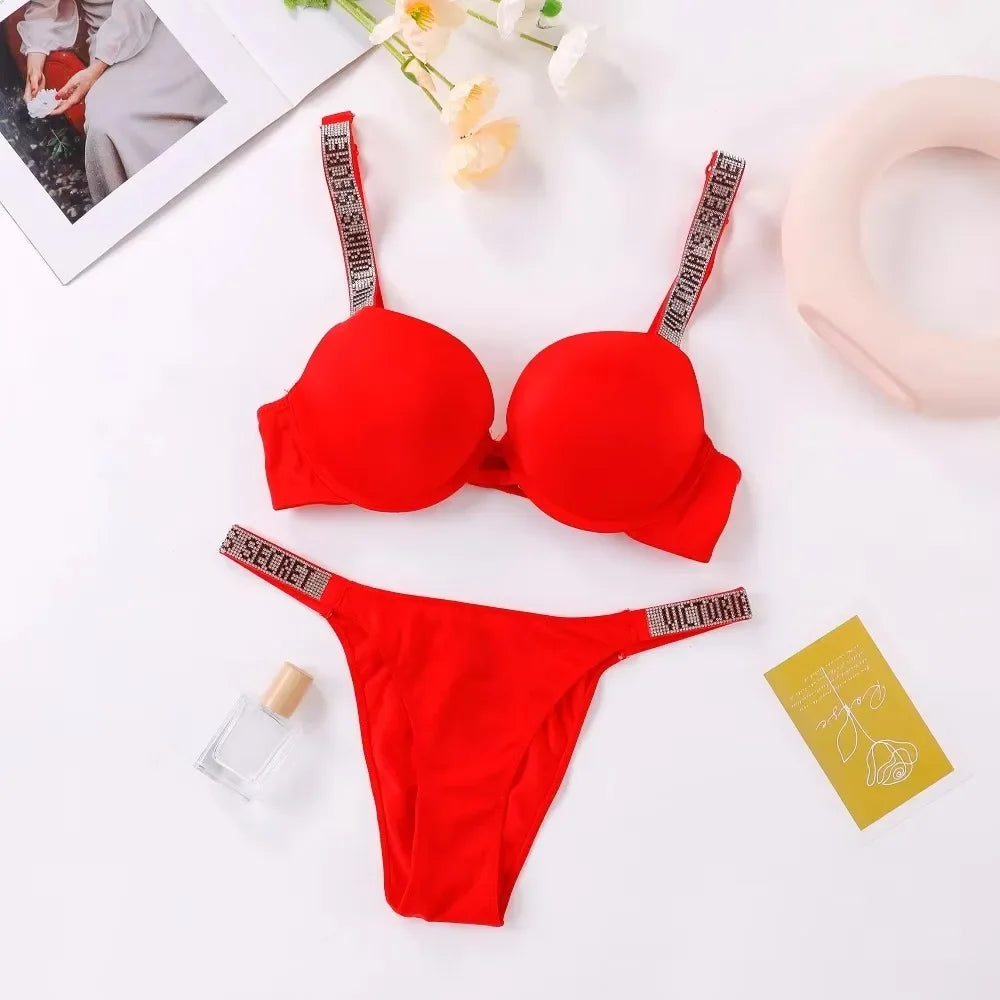 Women's New Fashion Sexy Lingerie Sporty Classic Padded Adjustable push up V Lingerie Set S Underwear Set