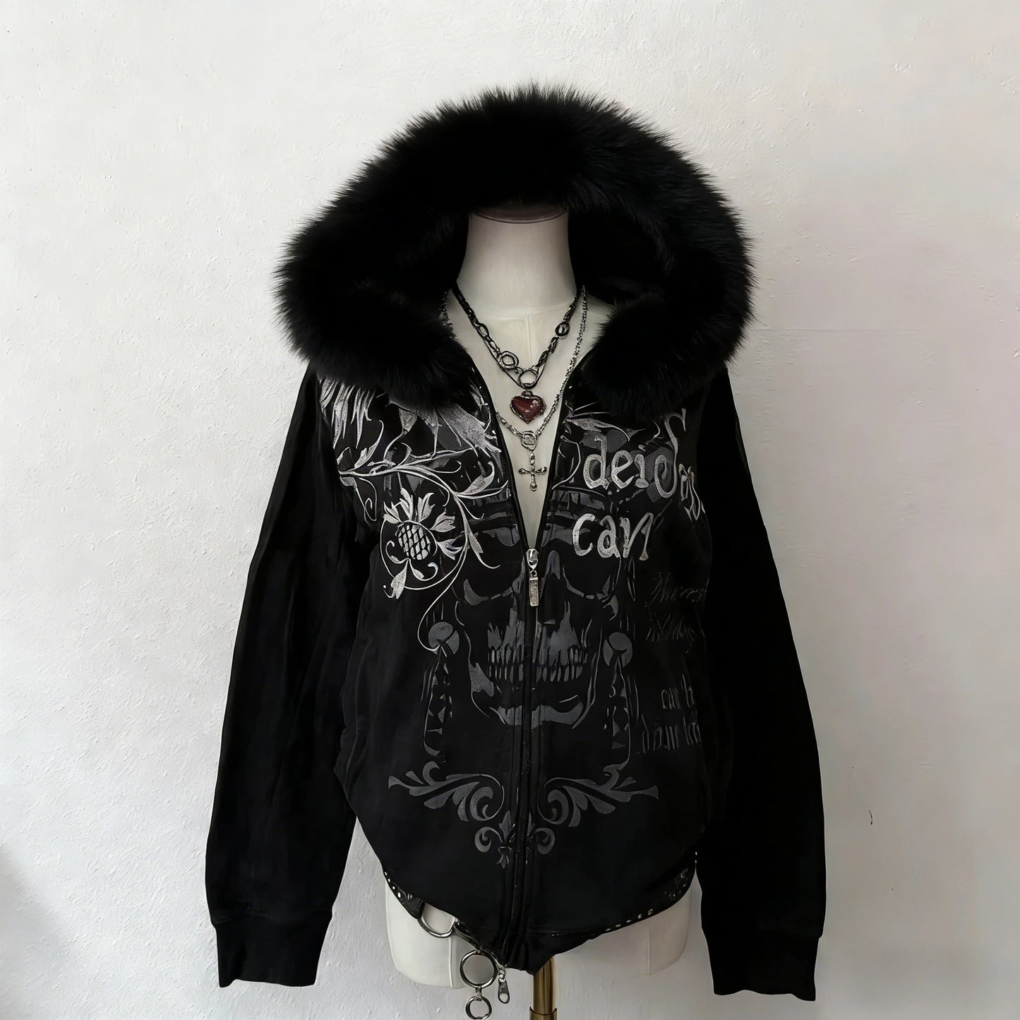 White Fur collar sweater Dalian Hood Zipper Sweatshirt Zipper Casual