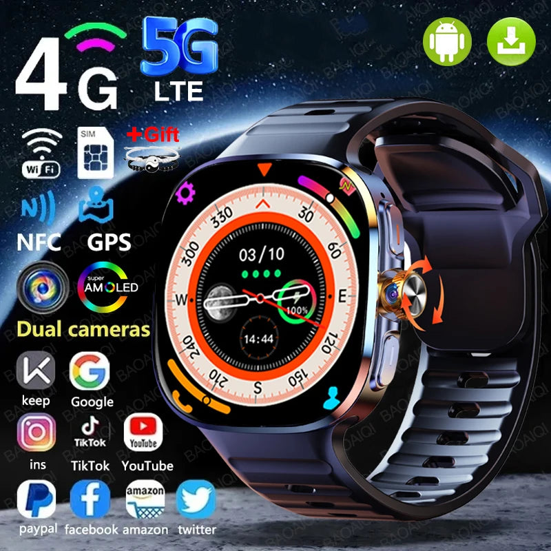 5G Smart Watch AMOLED 2.4" 32GB Google Play GPS SIM
