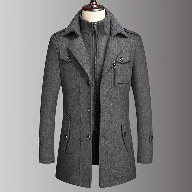 Herren-Doppelkragen-Wollmantel Mode Schicker Herbst-Winter-Business-Stil Hochwertiger Wollmantel für Herren mittleren Alters