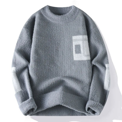 Sweater Men Contrasting Colors Fluffy Knitted Sweaters High Street Warm Pullovers Winter Couples Stylish Comfortable Sweaters