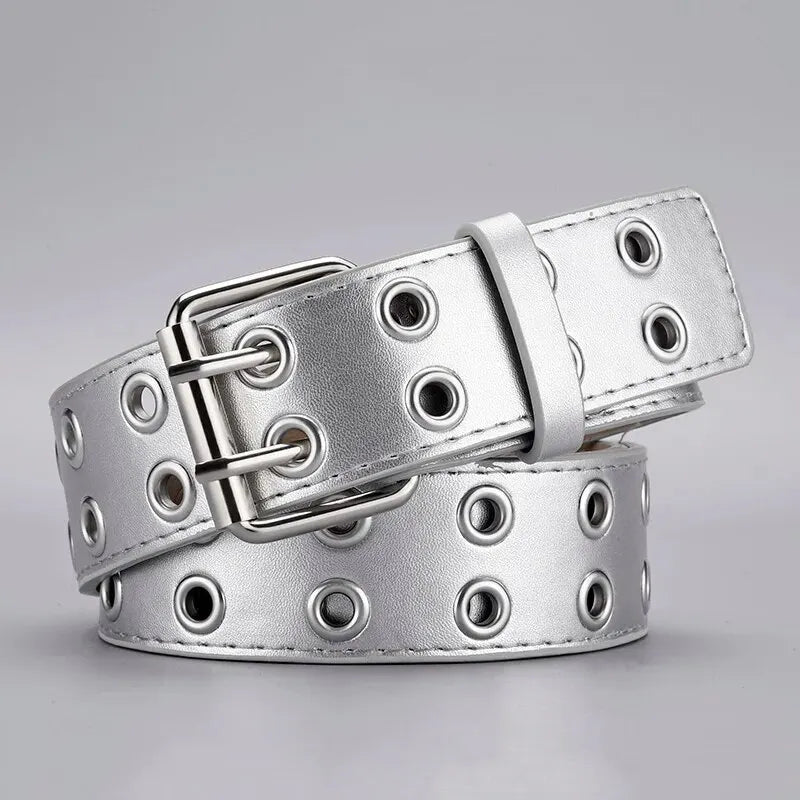 1pc Women's Belt Trend Simple Double Hole Men Belt Punk Hip Hop Rock Style Subculture Y2K Belt Punch Free Belt for Men and Women