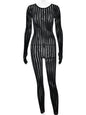 Sibybo Transparente, ausgehöhlte Jumpsuits Damen Sommer Rundhals Langarm Hochelastisch Einteiliger Jumpsuit Overall Dünner Sexi Overall