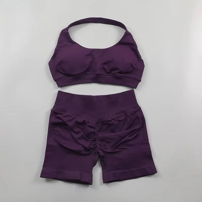 2Pcs Impacts Gym Set Tank Tops High Waist Scrunch Seamless Shorts Gym Suit Fitness Clothes Activewear Workout