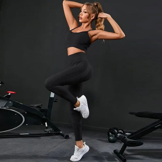 Women's 2-Piece Seamless Yoga Set – High Waist Leggings & Bra