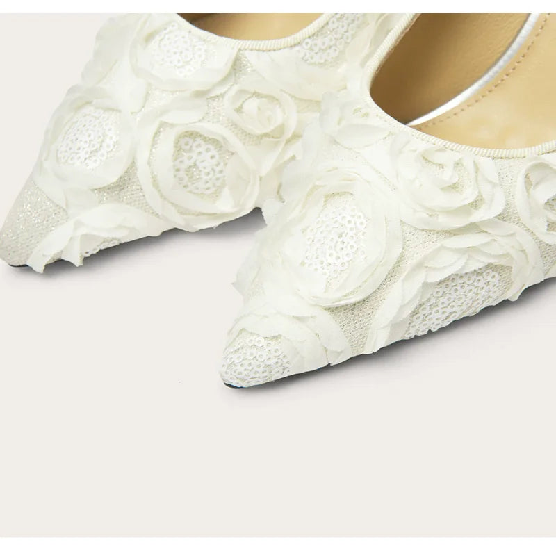 Women's Lace Glitter Wedding Heels – Pointed Toe Banquet Shoes