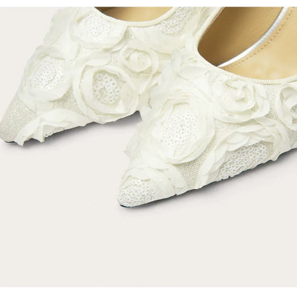 Women's Lace Glitter Wedding Heels – Pointed Toe Banquet Shoes