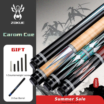 ZOKUE-Professional Billiard Cue with Case, Carom Stick, Korean 3 Cushion, Taper, 12mm Tip, 142 cm, Libre Cue with Case
