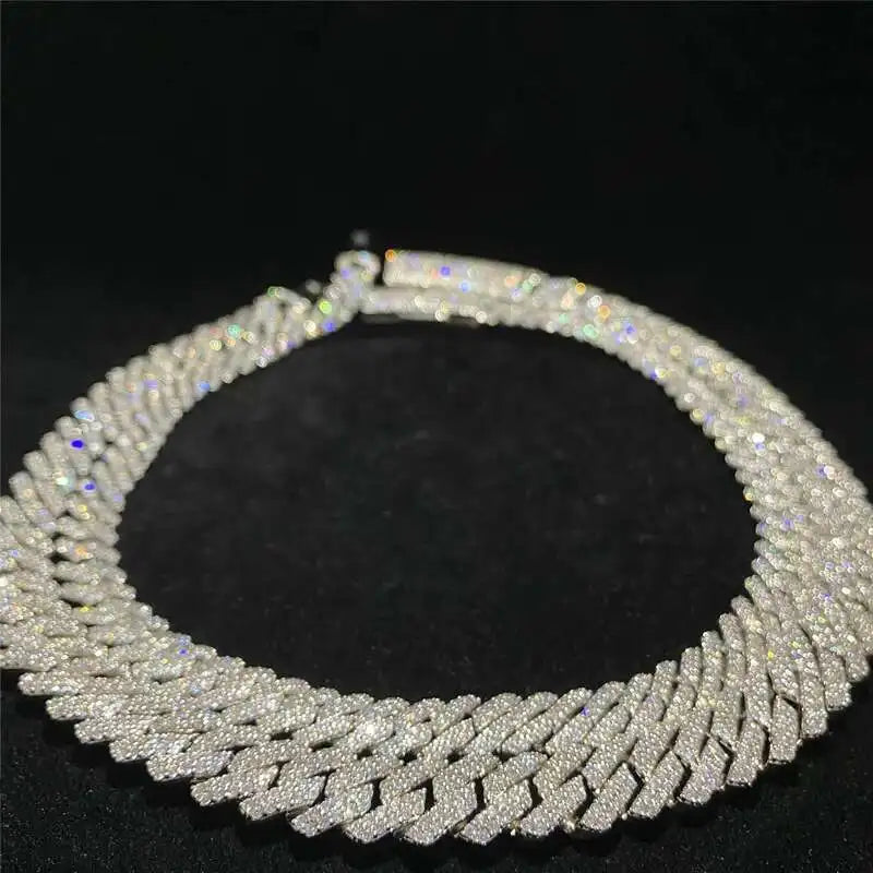 925 Sterling Silver Cuban Necklace Vvs Moissanite Diamond 10mm 12mm 14mm Link Chain Iced Out Cuban Link Chain Hip Hop Jewelry